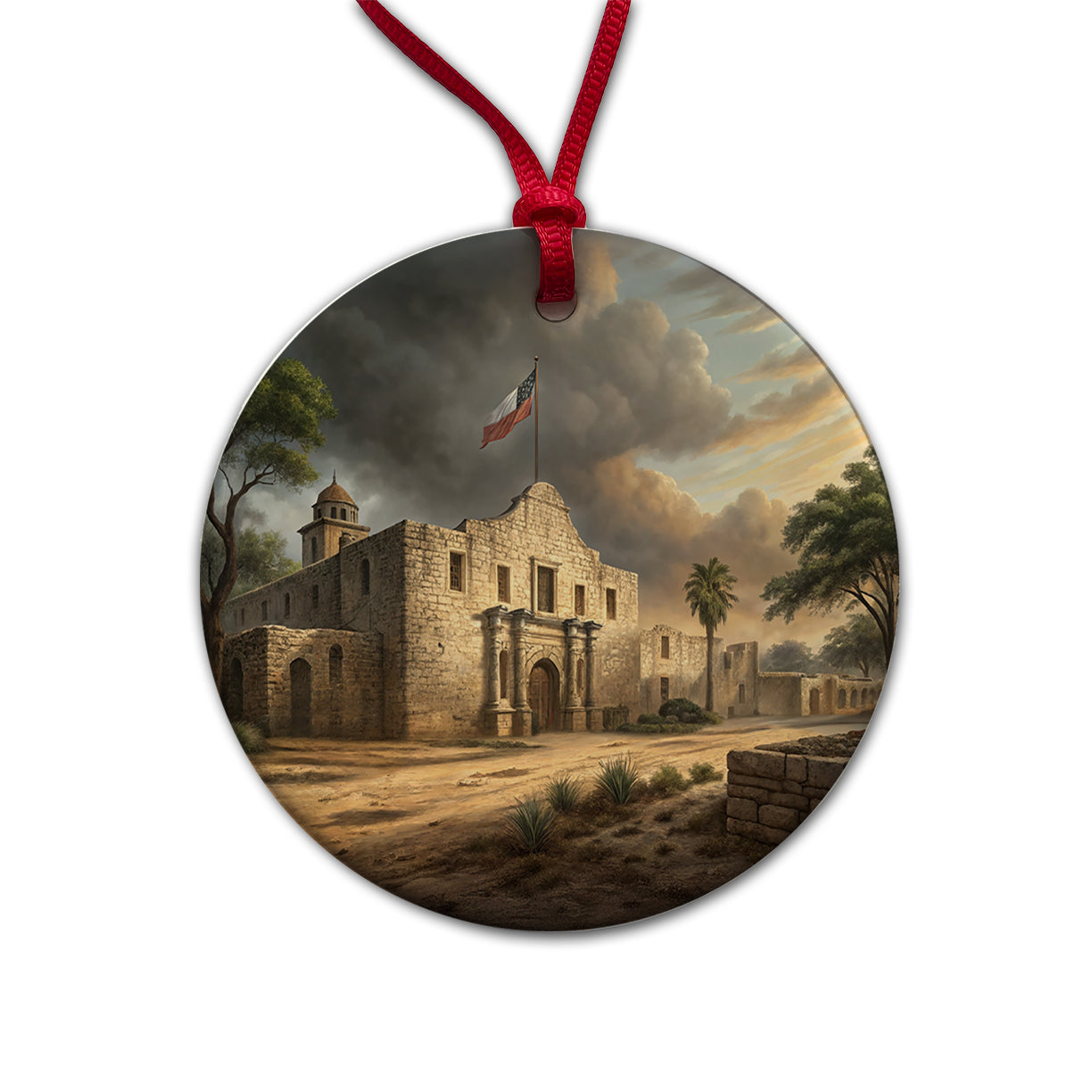 The Alamo In 1836 Texas Round Ceramic Holiday Christmas Tree Ornament