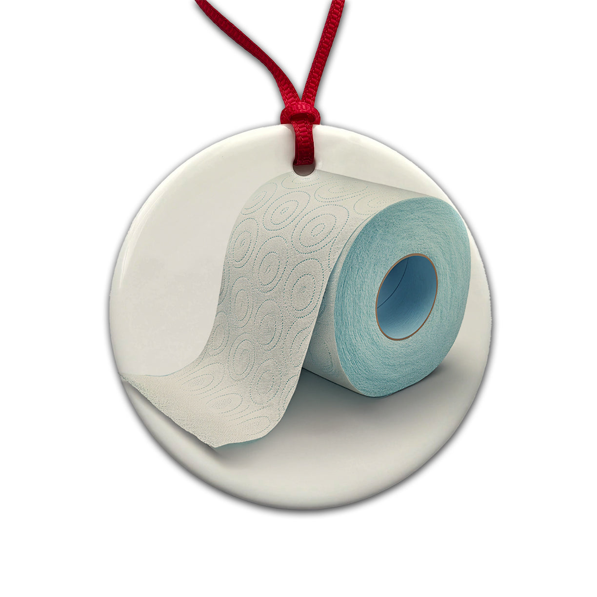 Toilet Paper Roll Round Ceramic Holiday Christmas Tree Ornament