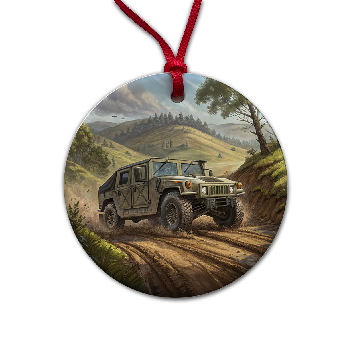 US Army Military Humvee Round Ceramic Holiday Christmas Tree Ornament