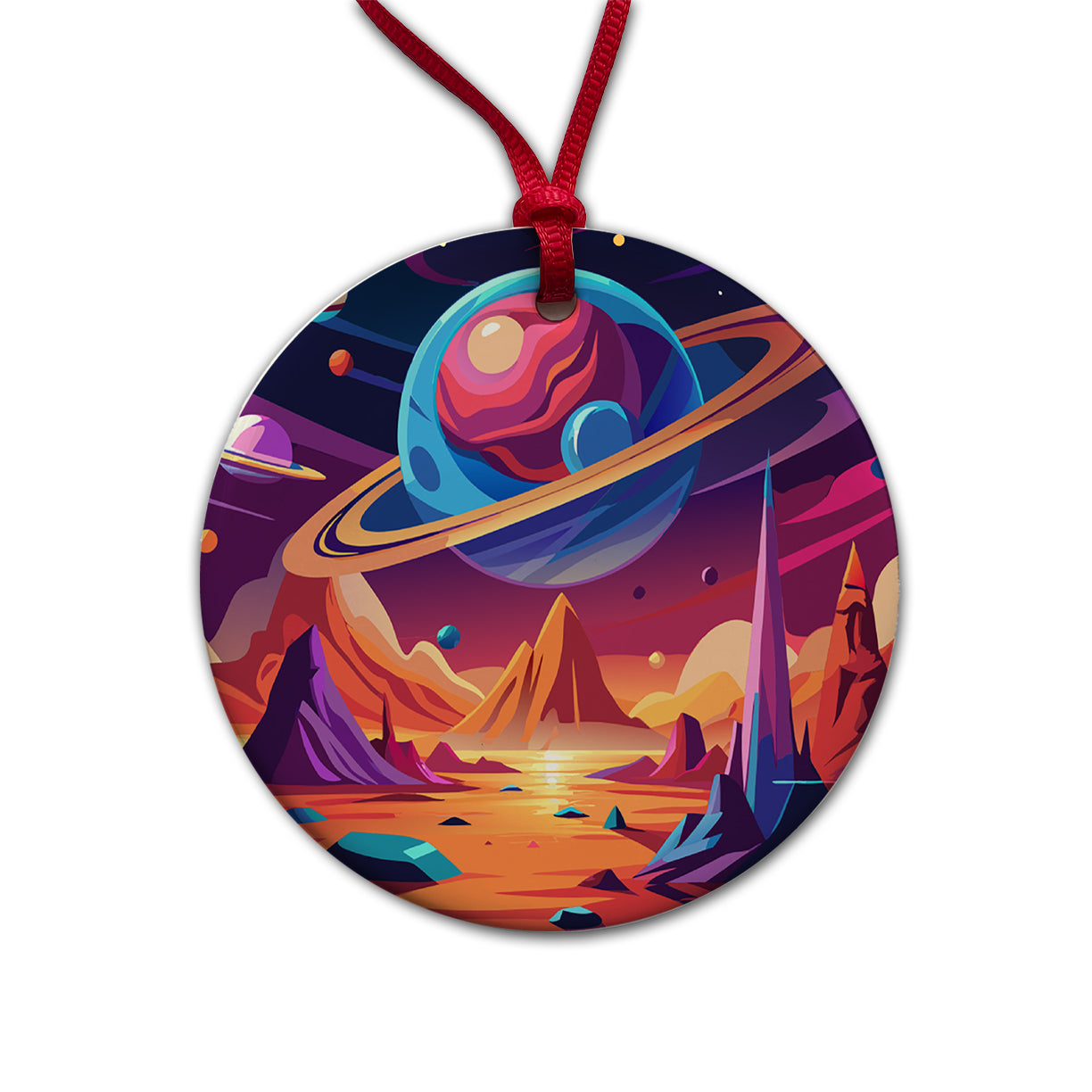 Vibrant Colored Sci-fi Hostile Alien Planet Round Ceramic Holiday Christmas Tree Ornament