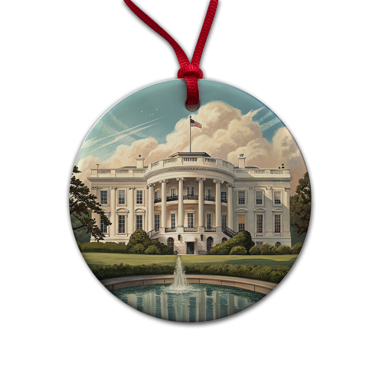 White House Washington DC Round Ceramic Holiday Christmas Tree Ornament