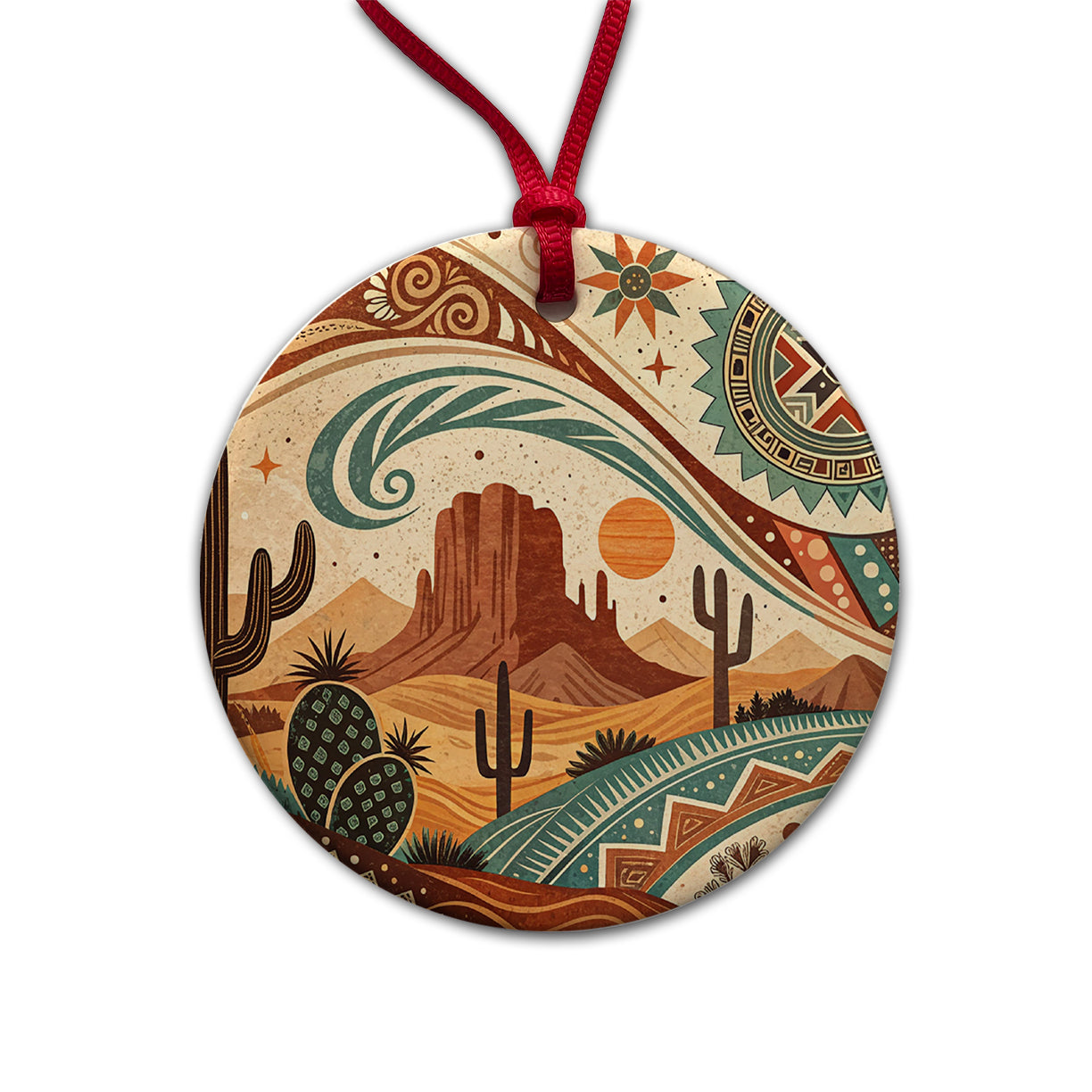 Abstract Southwestern Design Round Ceramic Holiday Christmas Tree Ornament