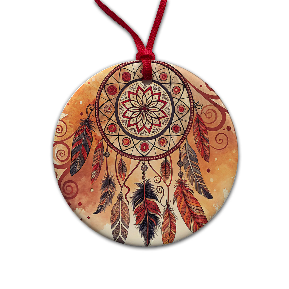Abstract Southwestern Dream Catcher Design Round Ceramic Holiday Christmas Tree Ornament