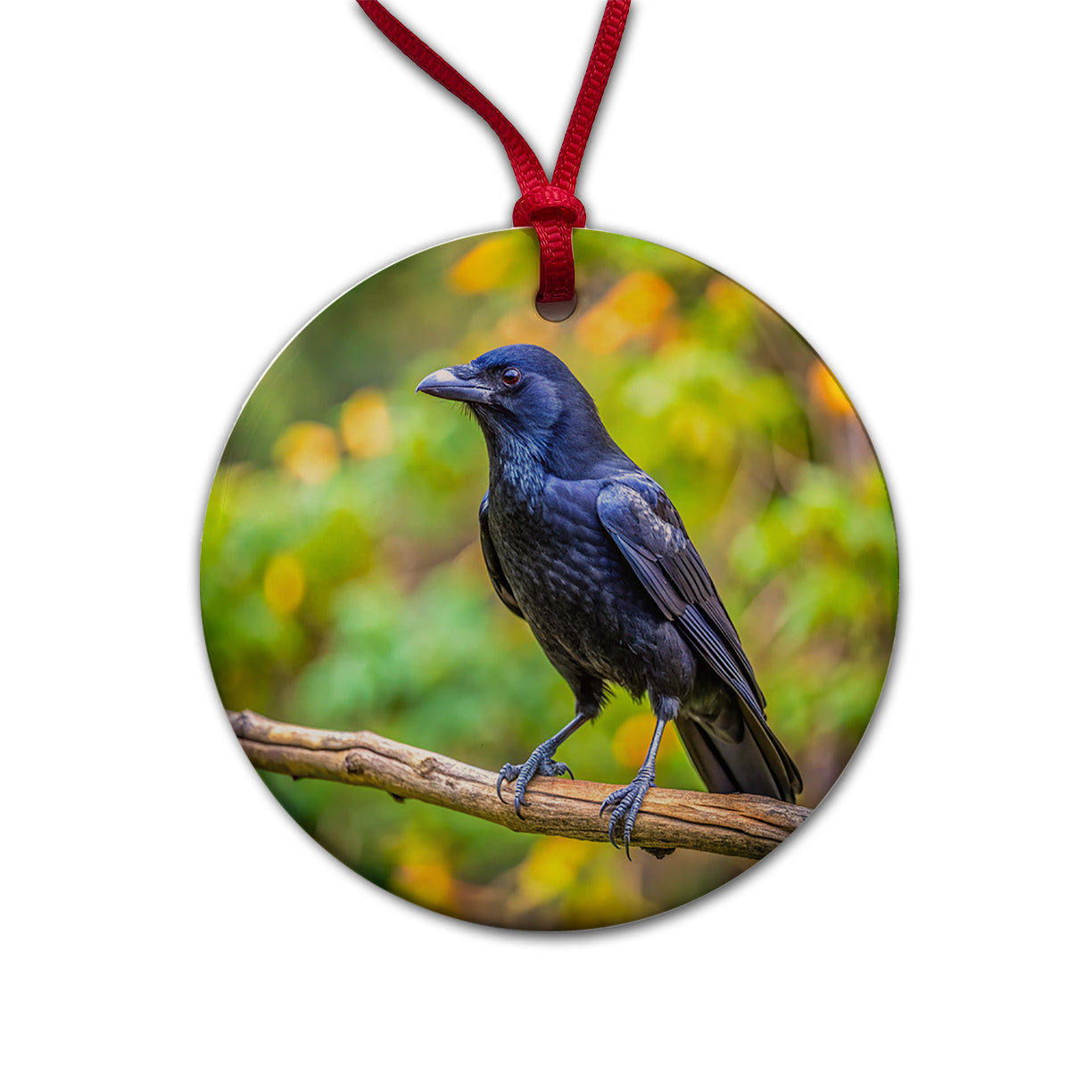 American Black Crow Backyard Bird Round Ceramic Holiday Christmas Tree Ornament