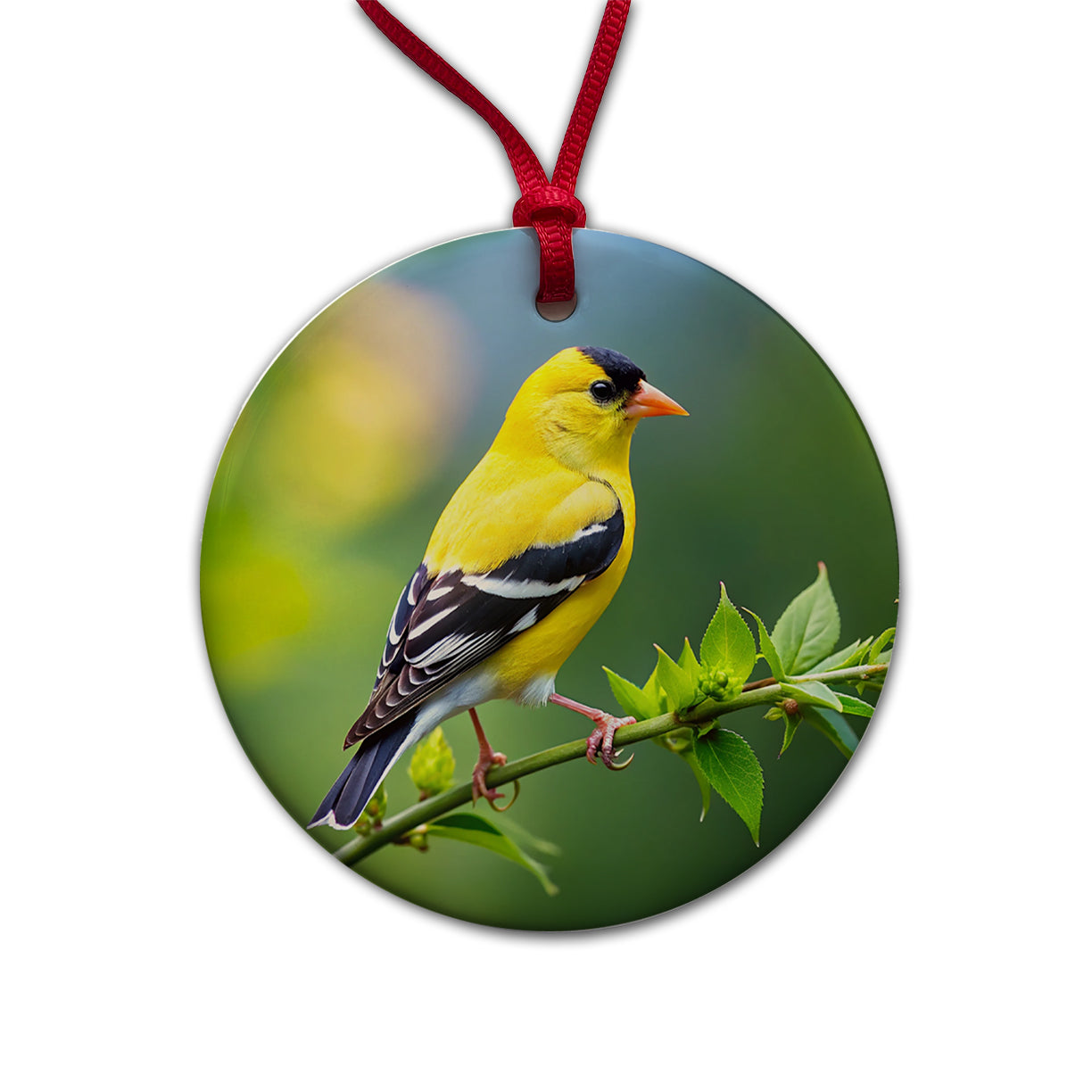 American Goldfinch Backyard Bird Round Ceramic Holiday Christmas Tree Ornament