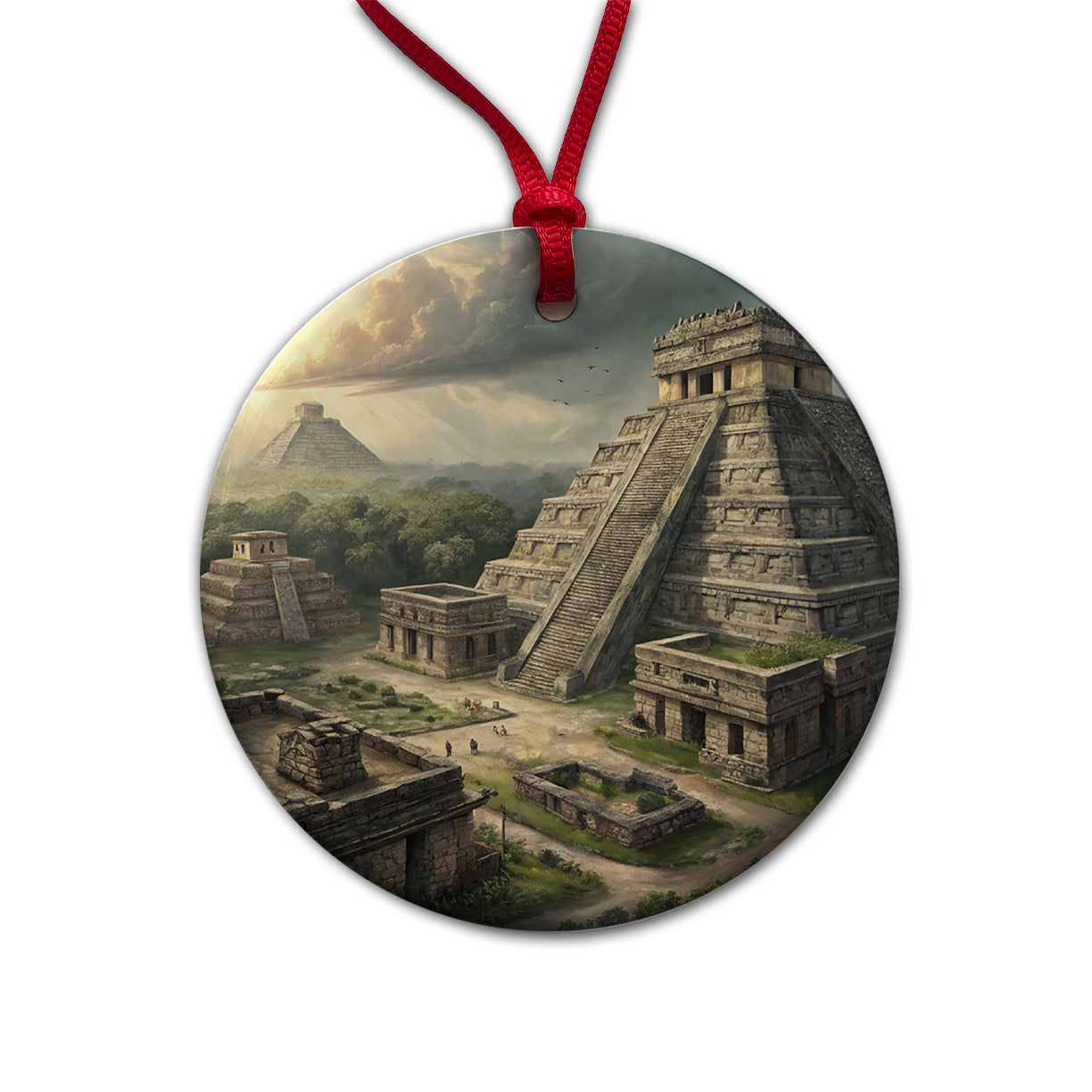 Ancient Maya Temples Step Pyramids Round Ceramic Holiday Christmas Tree Ornament