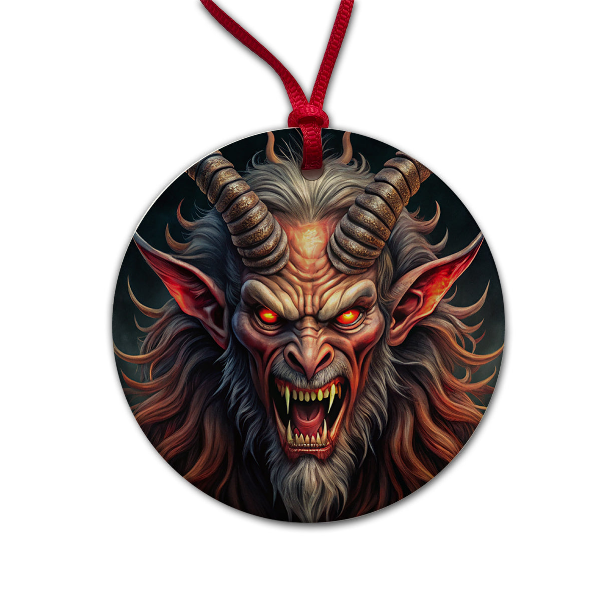 Angry Krampus Christmas Watercolor Round Ceramic Holiday Christmas Tree Ornament