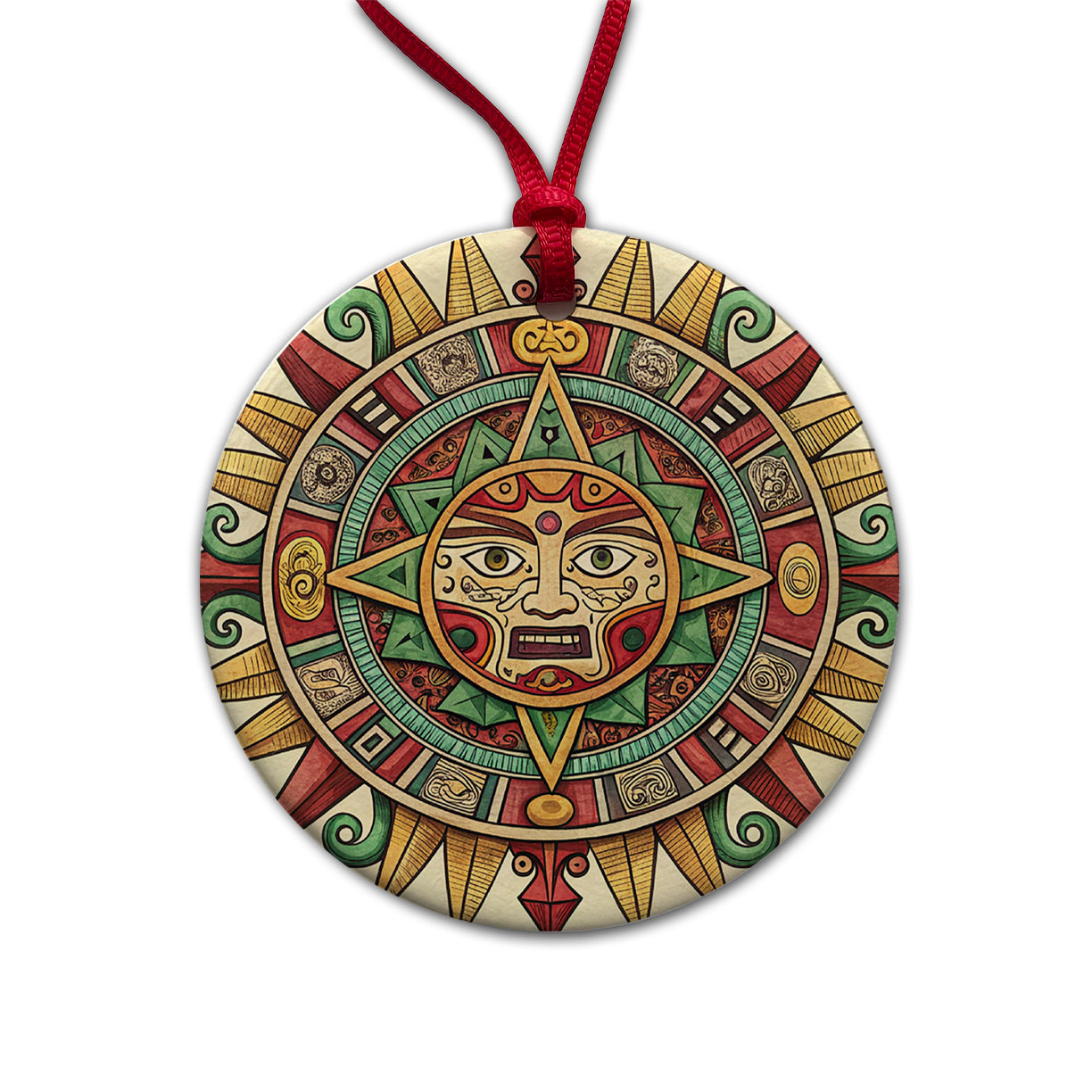 Aztec Sun God Symbol Round Ceramic Holiday Christmas Tree Ornament