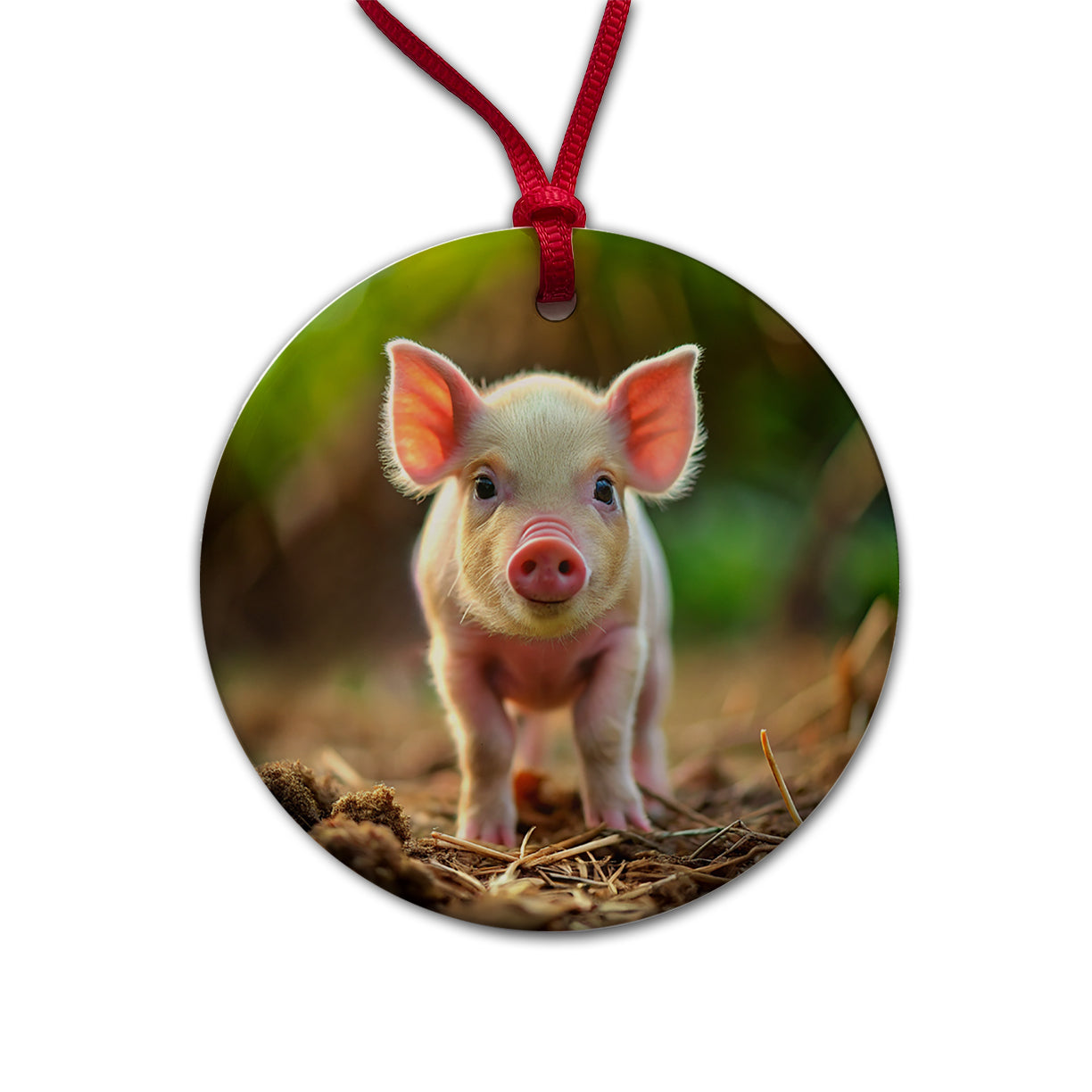 Baby Pig Round Ceramic Holiday Christmas Tree Ornament