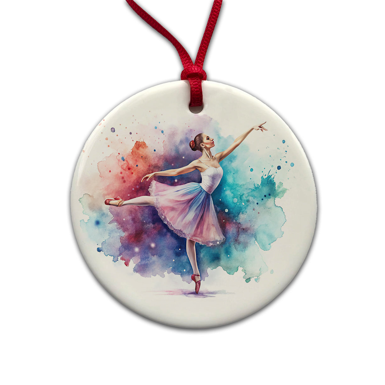 Ballet Dancer Watercolor Round Ceramic Holiday Christmas Tree Ornament