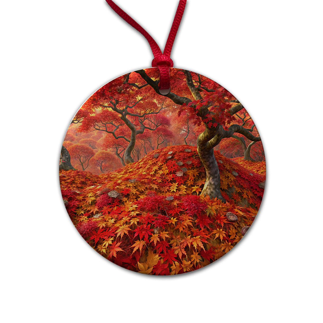 Beautiful Autumn Fall Leaves Round Ceramic Holiday Christmas Tree Ornament