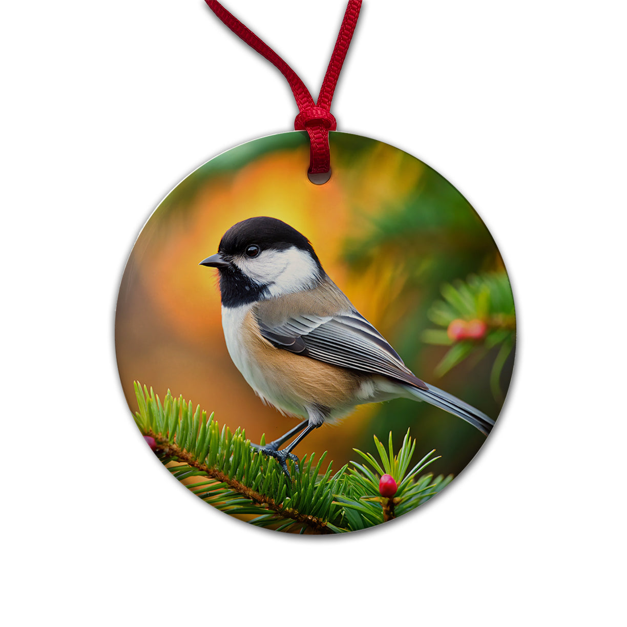 Black Capped Chickadee Backyard Bird Round Ceramic Holiday Christmas Tree Ornament