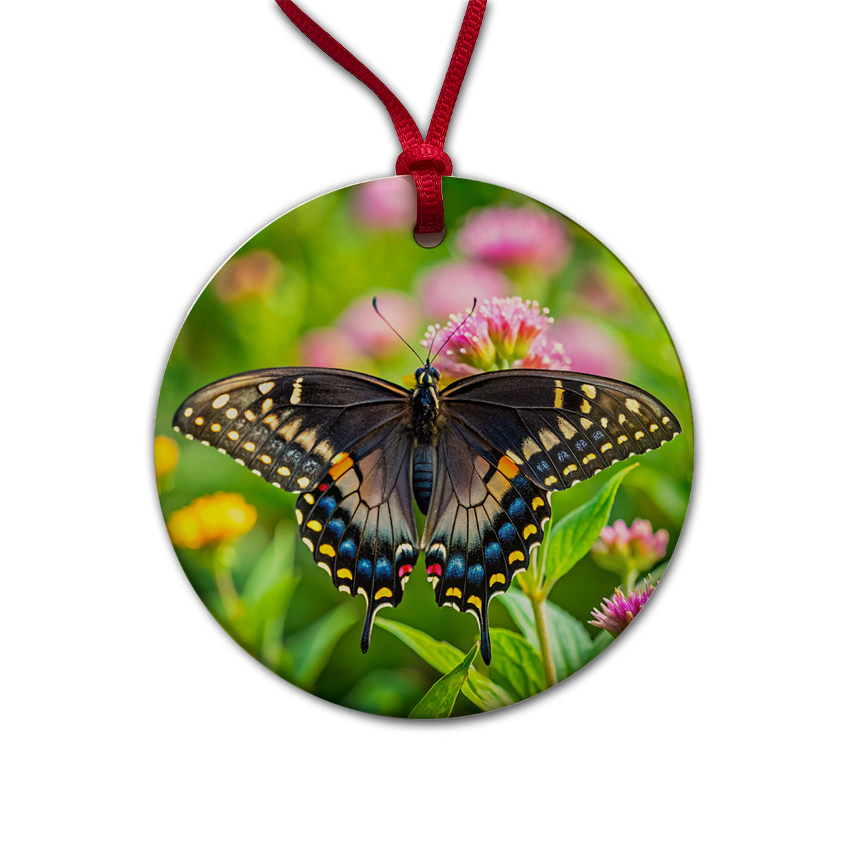 Black Swallowtail Butterfly Round Ceramic Holiday Christmas Tree Ornament