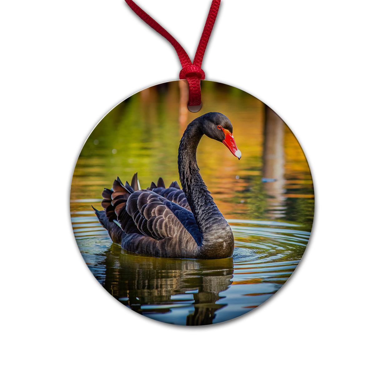 Black Swan Round Ceramic Holiday Christmas Tree Ornament
