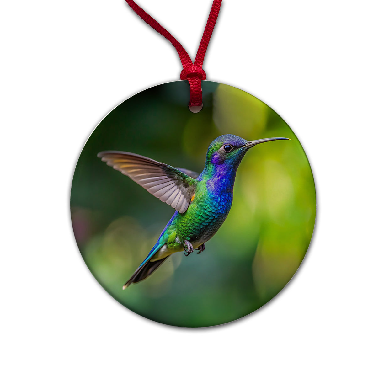 Blue Chinned Sapphire Hummingbird Backyard Bird Round Ceramic Holiday Christmas Tree Ornament