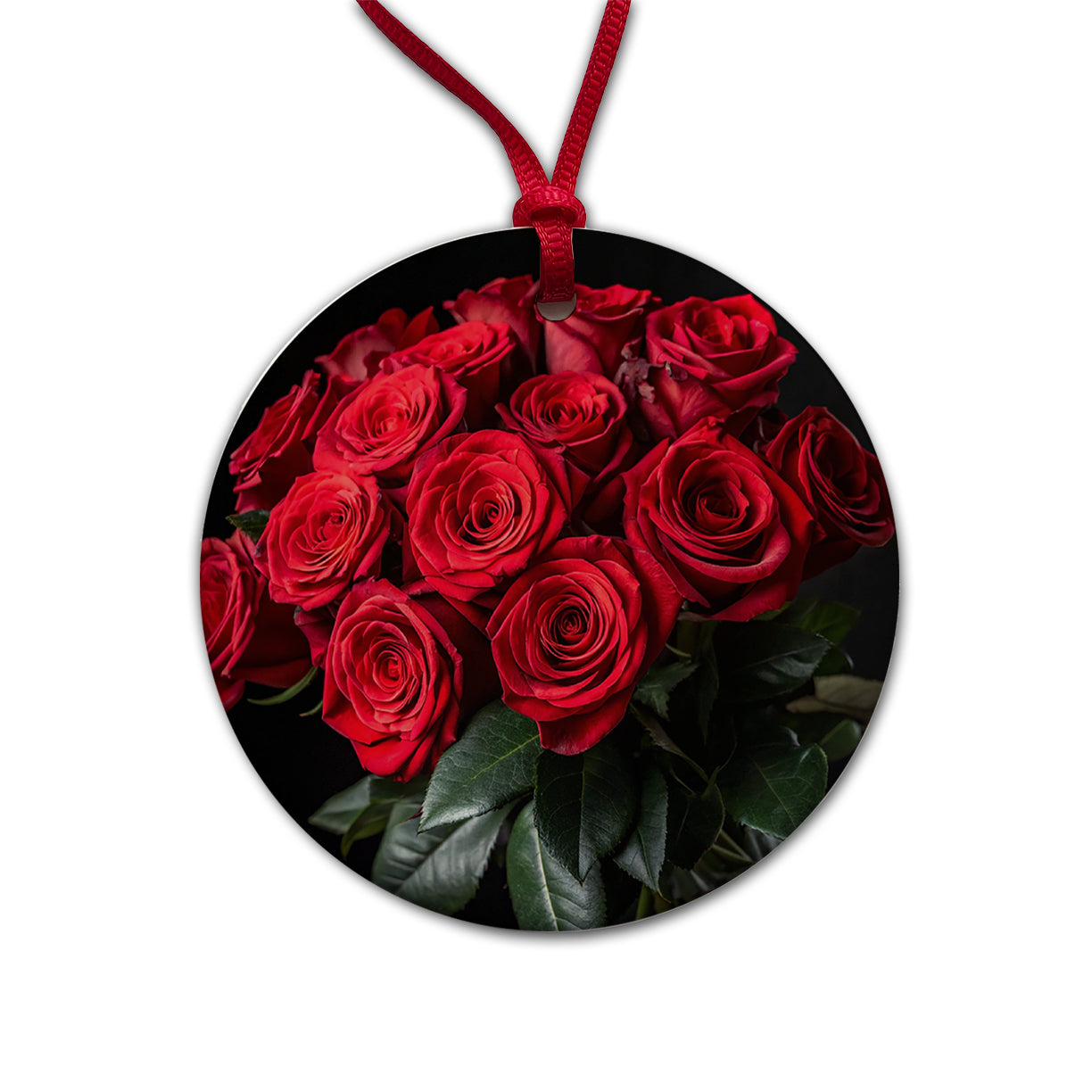 Bouquet Of Red Roses Love Valentine's Day Round Ceramic Holiday Christmas Tree Ornament