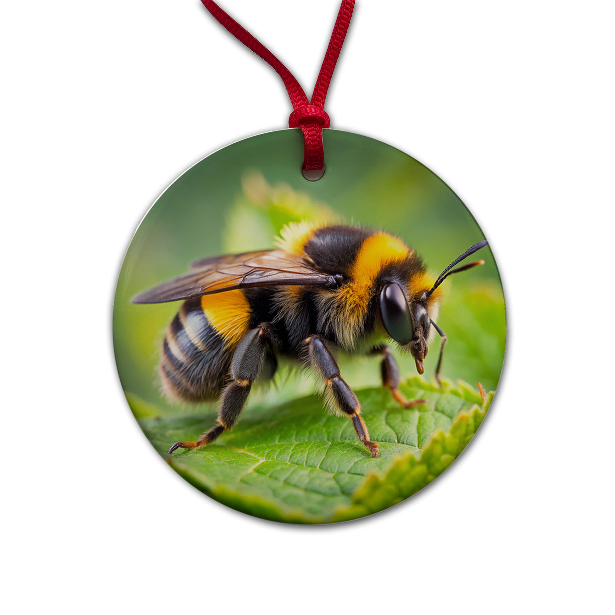 Bumblebee Bee on Leaf Round Ceramic Holiday Christmas Tree Ornament