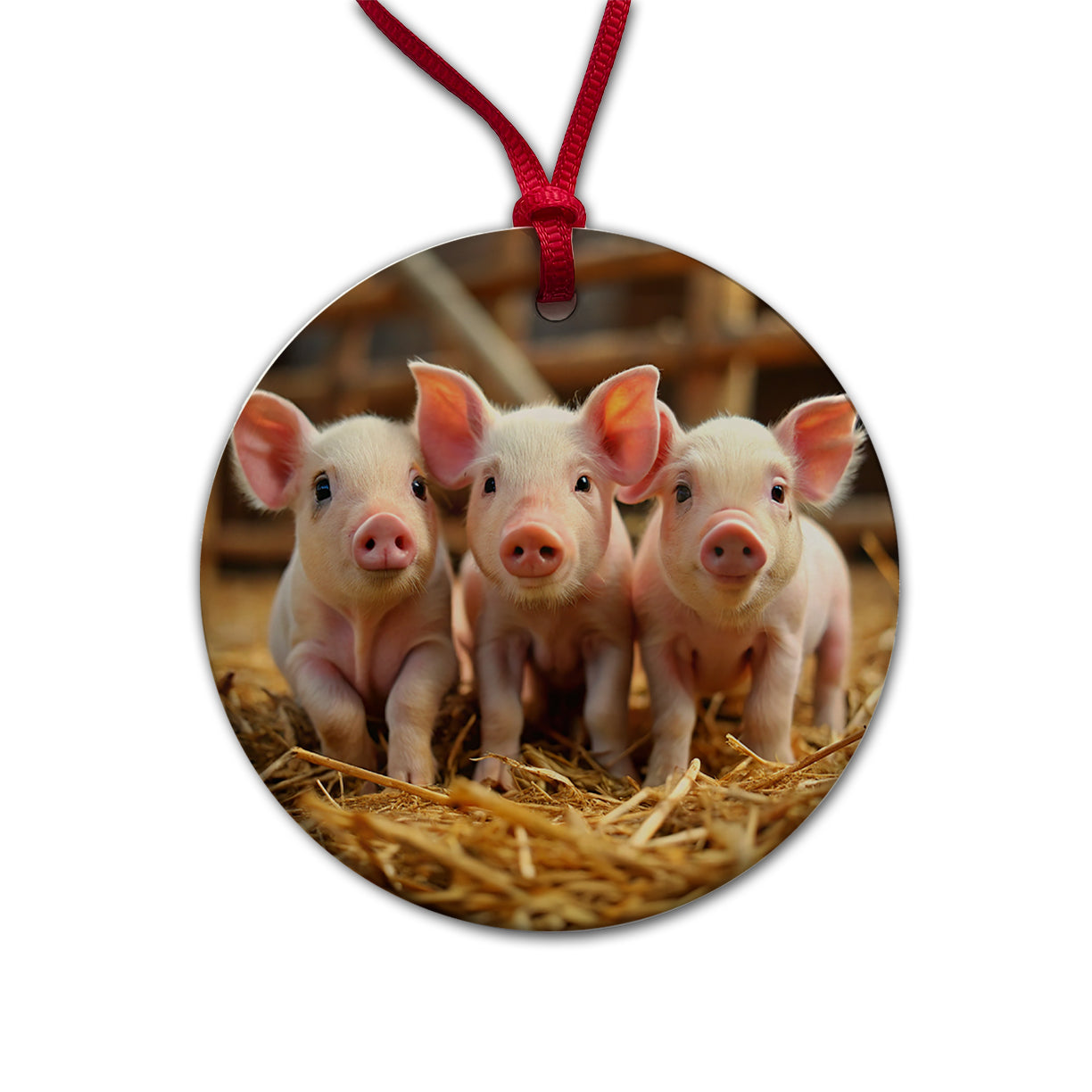 Bunch of Pink Baby Pigs Round Ceramic Holiday Christmas Tree Ornament
