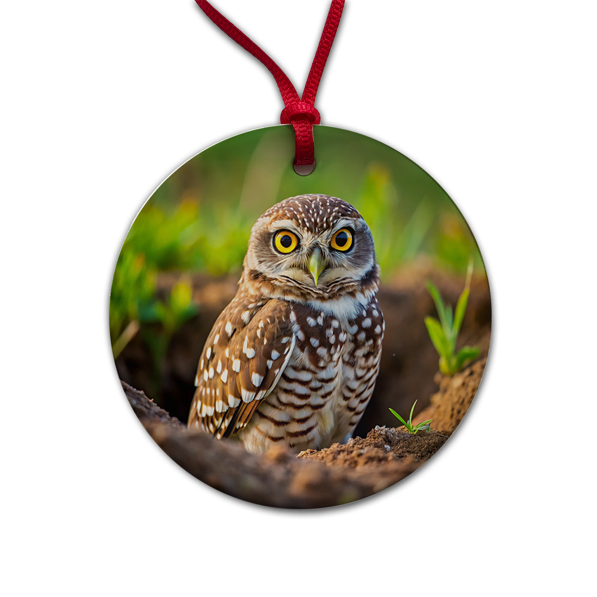 Burrowing Owl Raptor Bird Of Prey Round Ceramic Holiday Christmas Tree Ornament