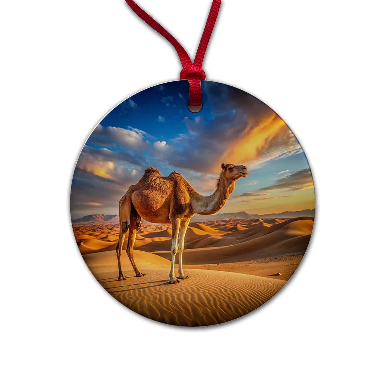 Camel Standing In Desert Round Ceramic Holiday Christmas Tree Ornament
