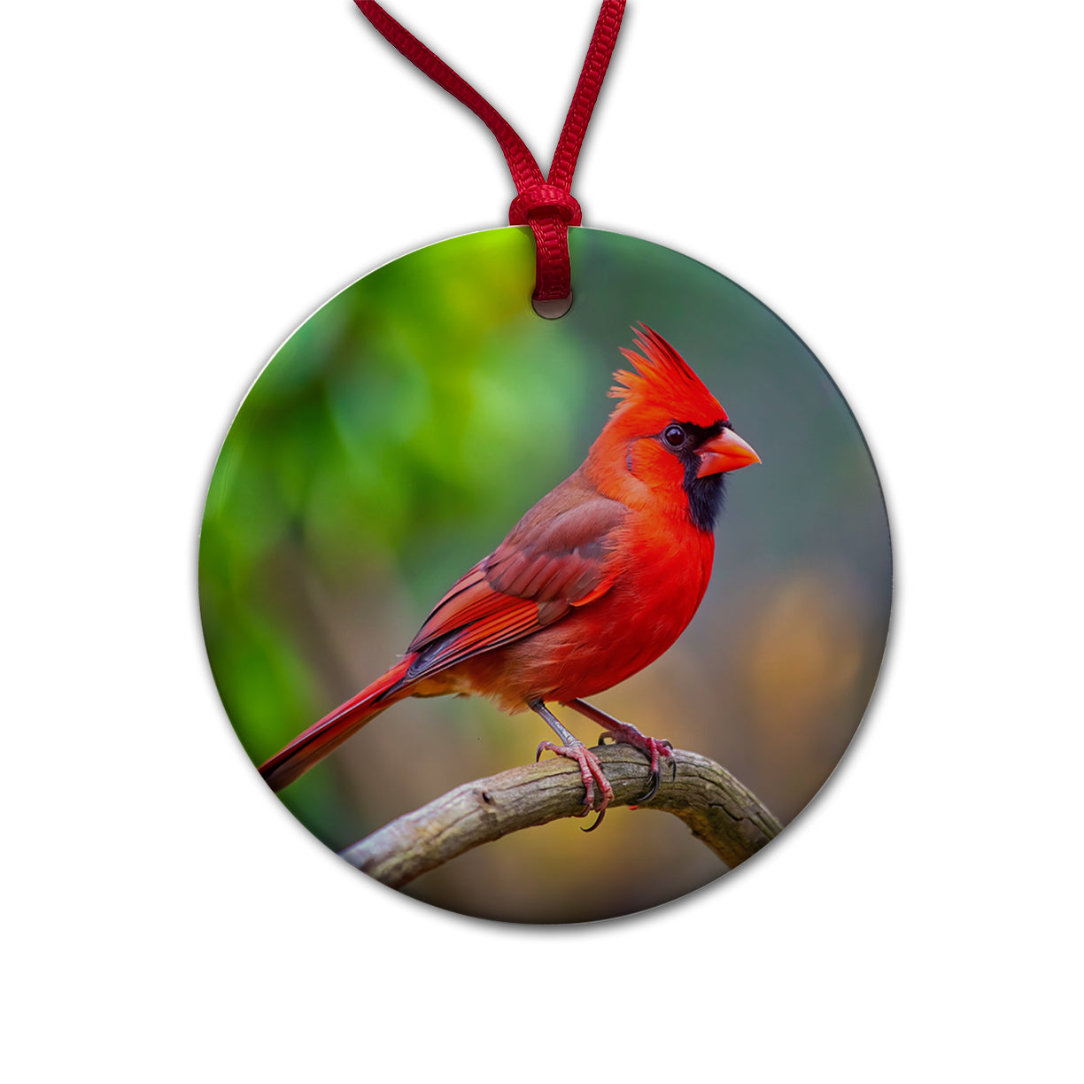 Cardinal Backyard Bird Round Ceramic Holiday Christmas Tree Ornament