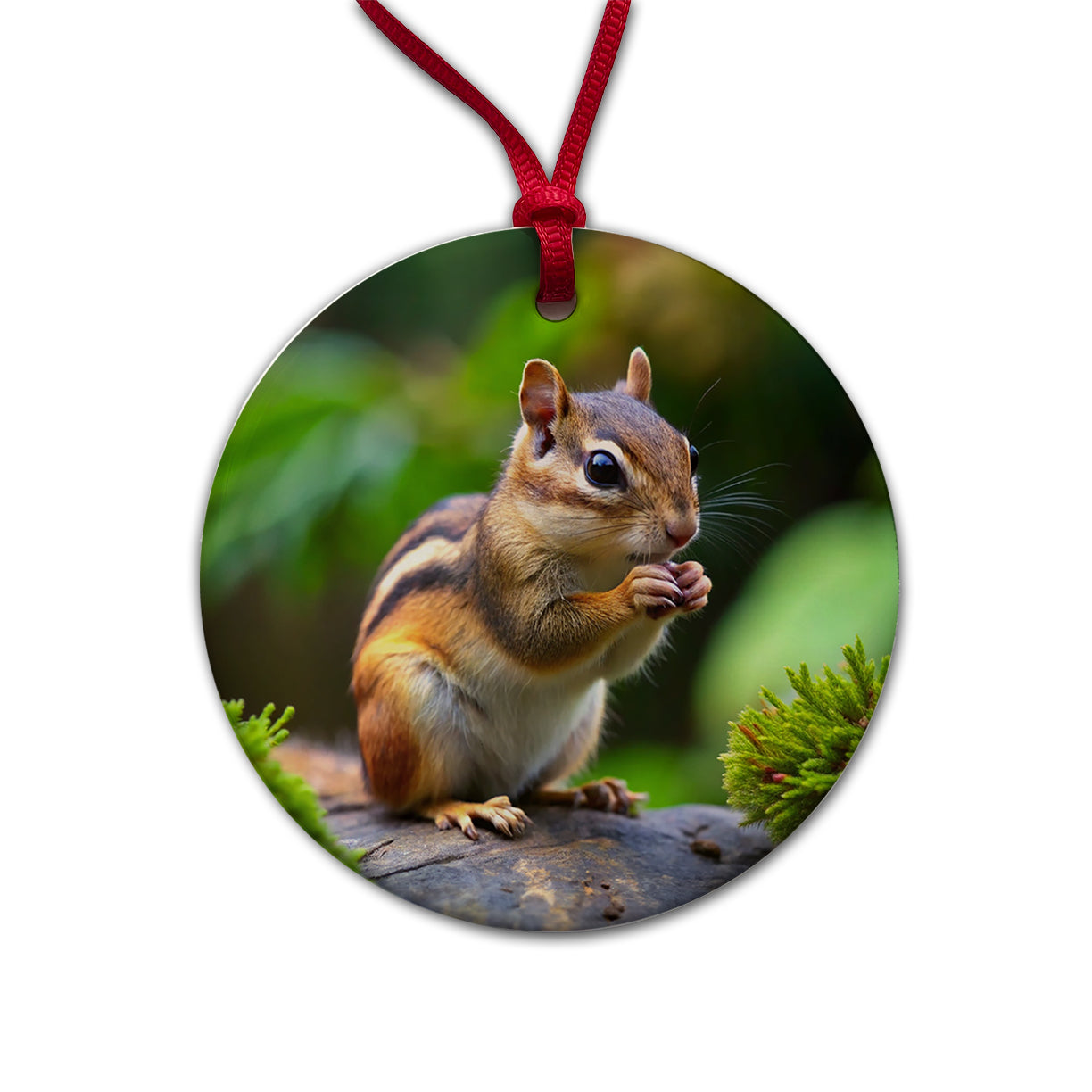 Chipmunk Round Ceramic Holiday Christmas Tree Ornament