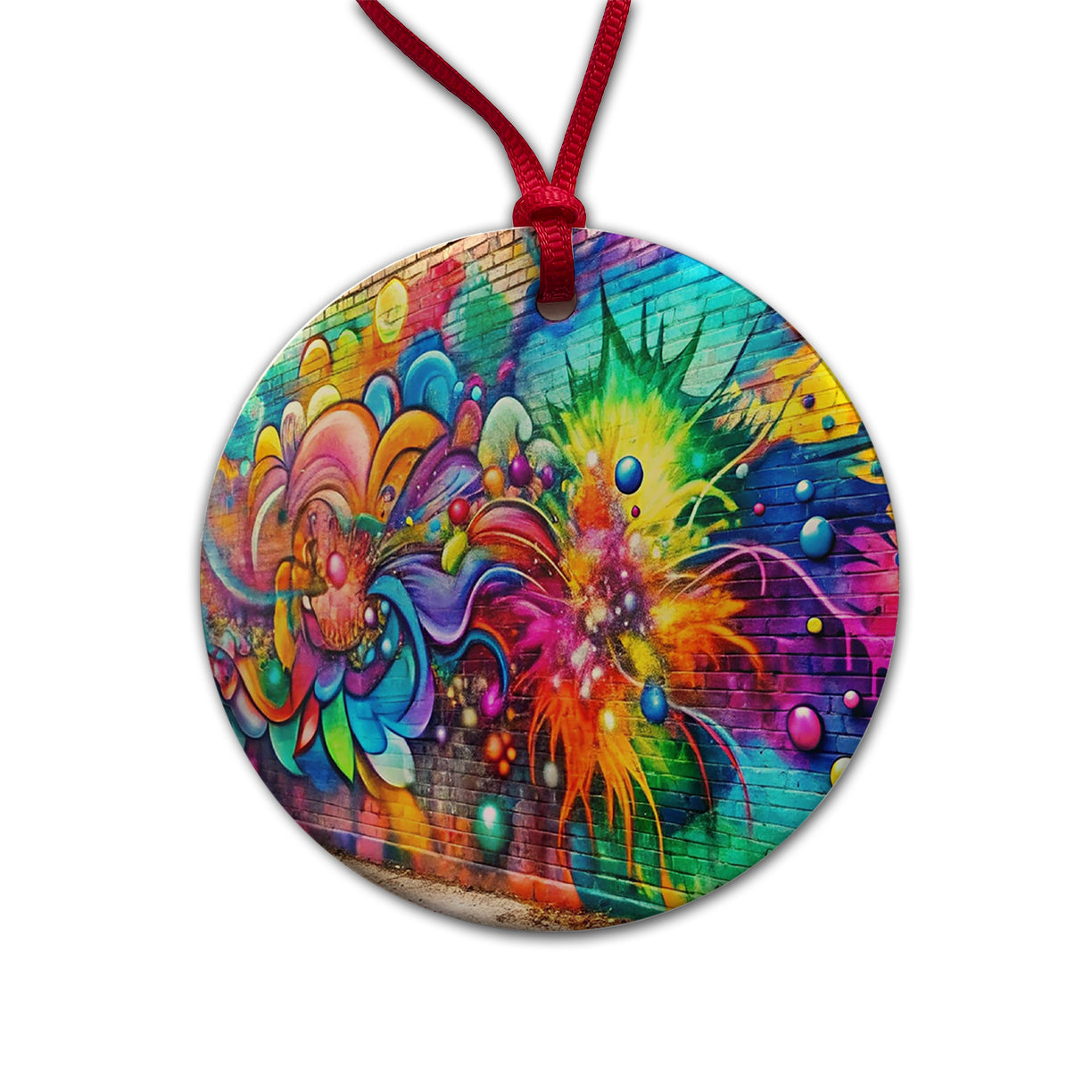 Colorful Graffiti On City Wall Round Ceramic Holiday Christmas Tree Ornament