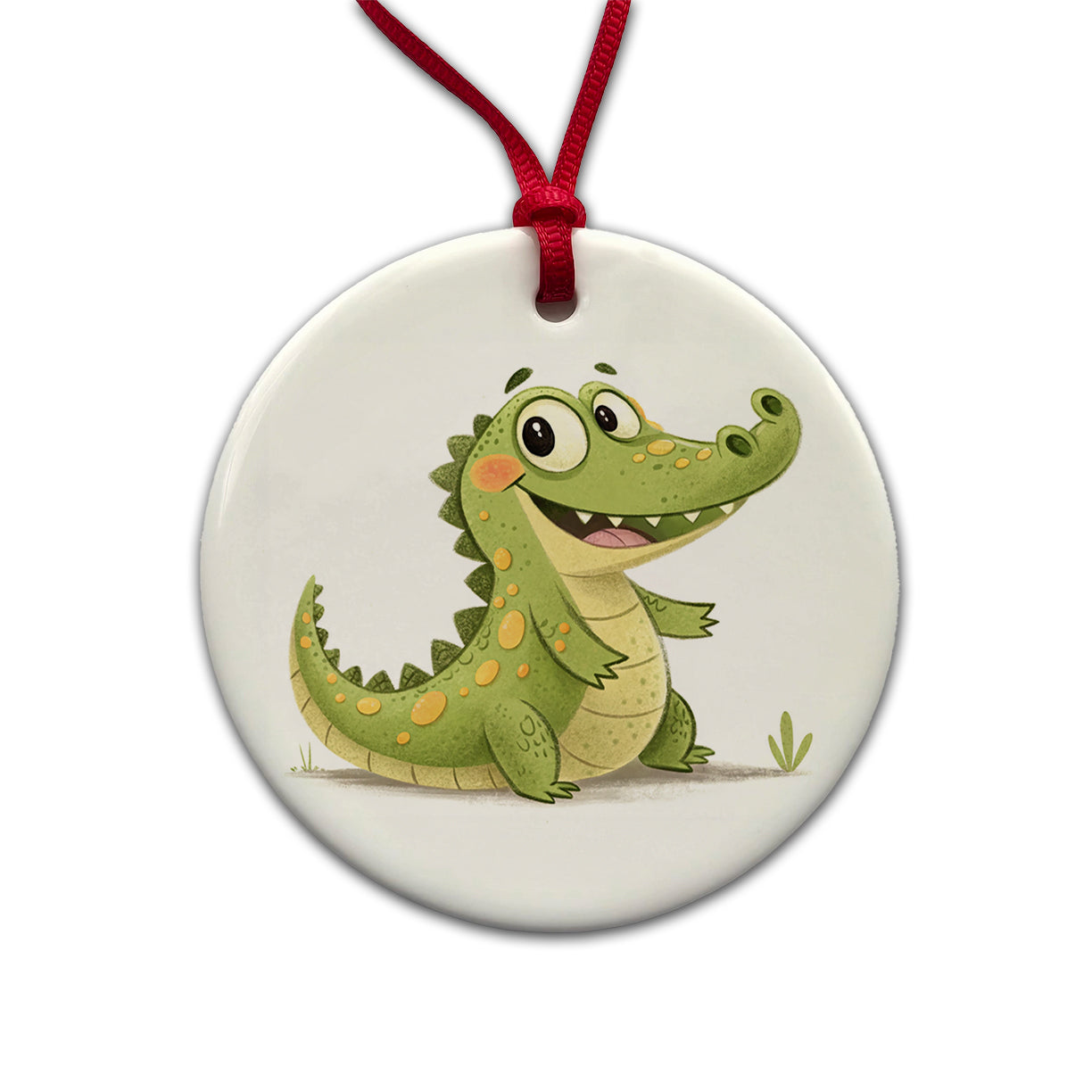 Crocodile Children's Illustration Style Round Ceramic Holiday Christmas Tree Ornament