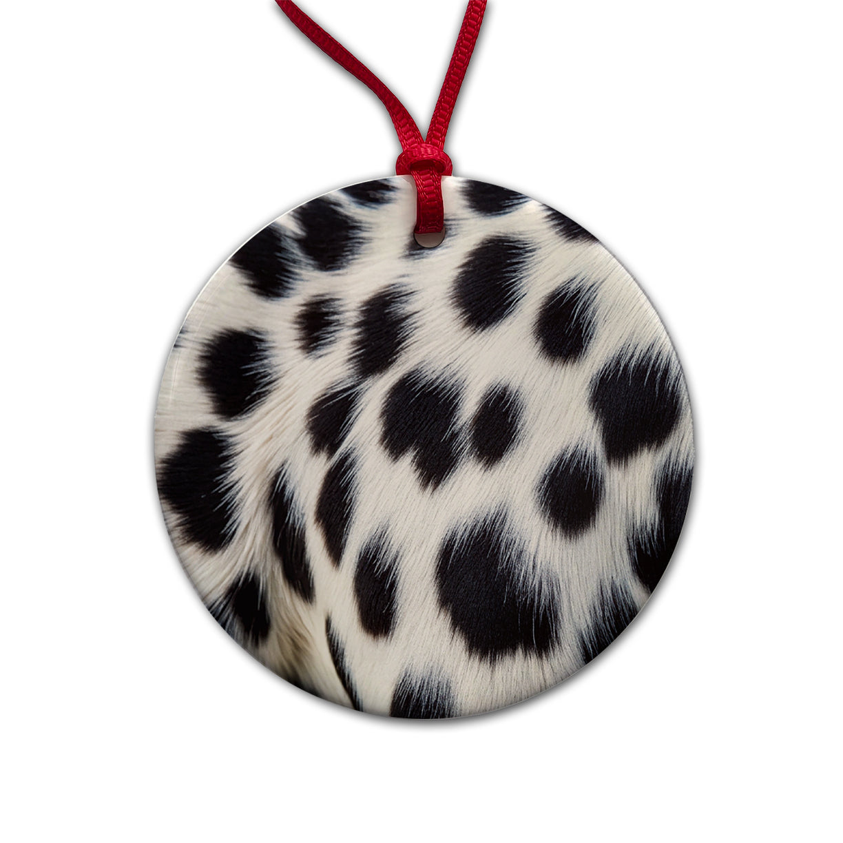 Dalmatian Dog Fur Spotted Pattern Round Ceramic Holiday Christmas Tree Ornament