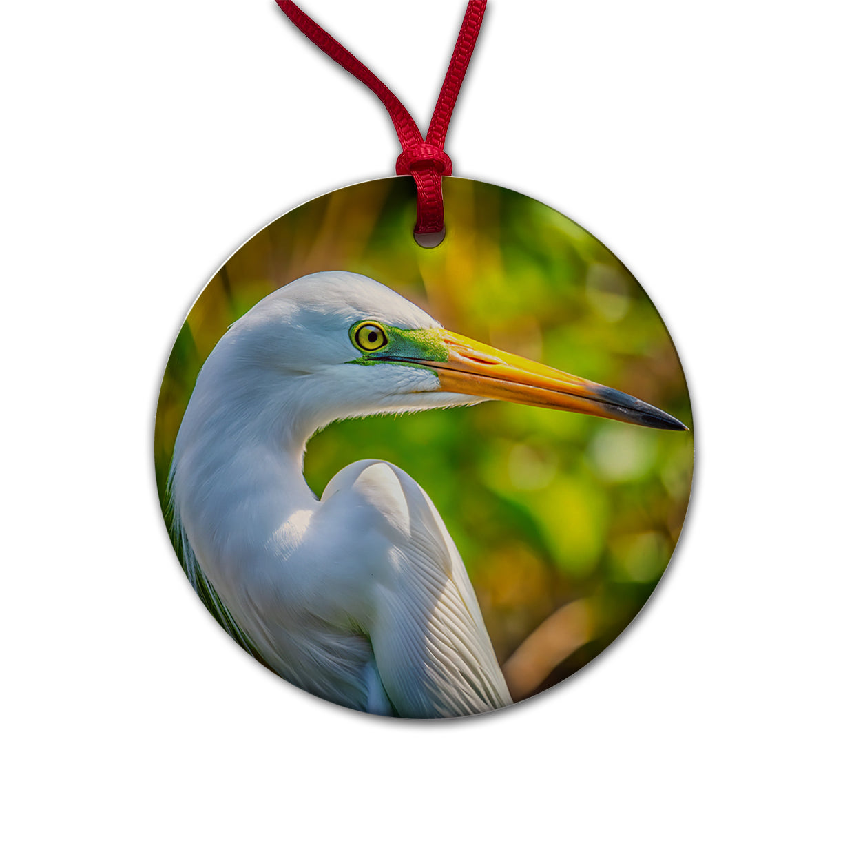 Egret Face Round Ceramic Holiday Christmas Tree Ornament