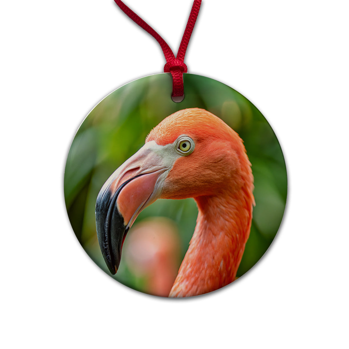Flamingo Face Round Ceramic Holiday Christmas Tree Ornament