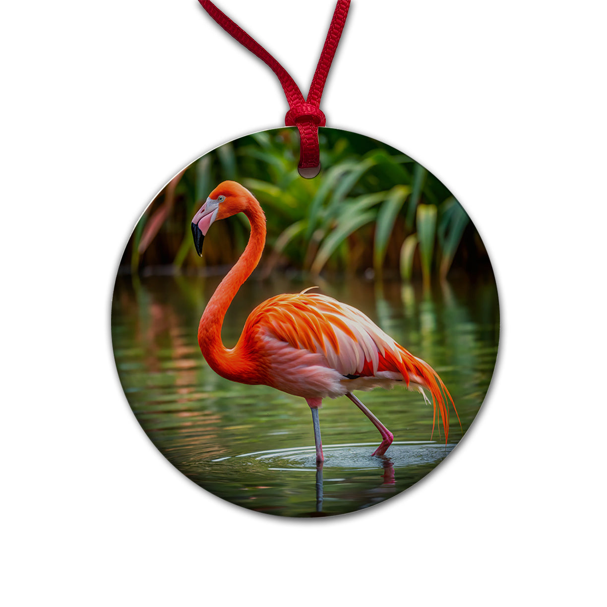 Flamingo Round Ceramic Holiday Christmas Tree Ornament