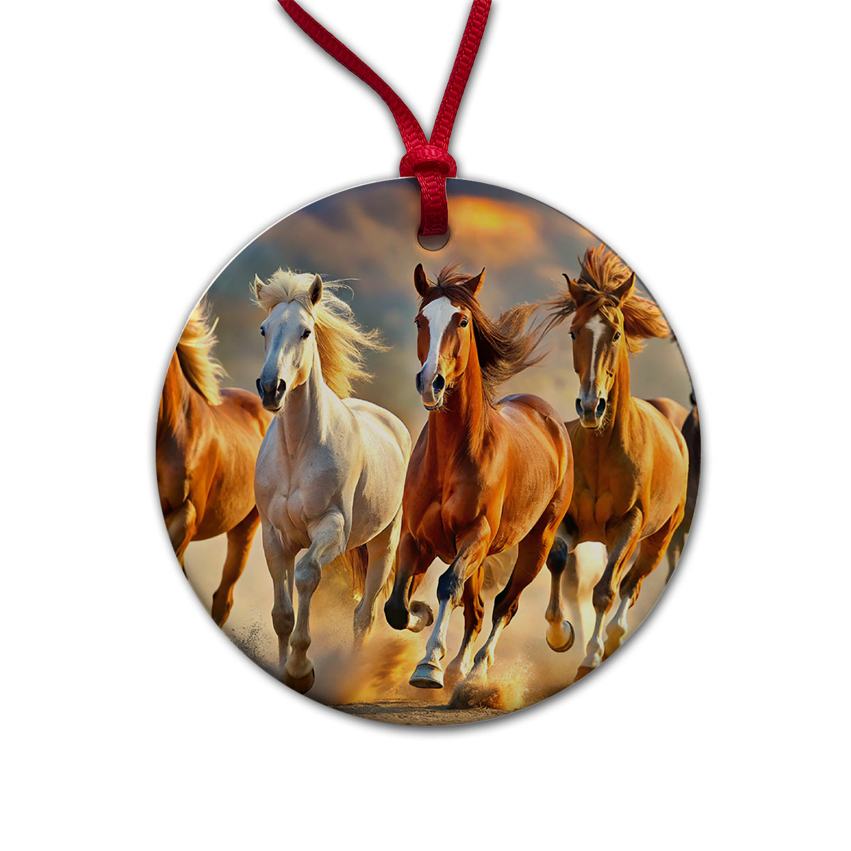 Galloping Horses Round Ceramic Holiday Christmas Tree Ornament