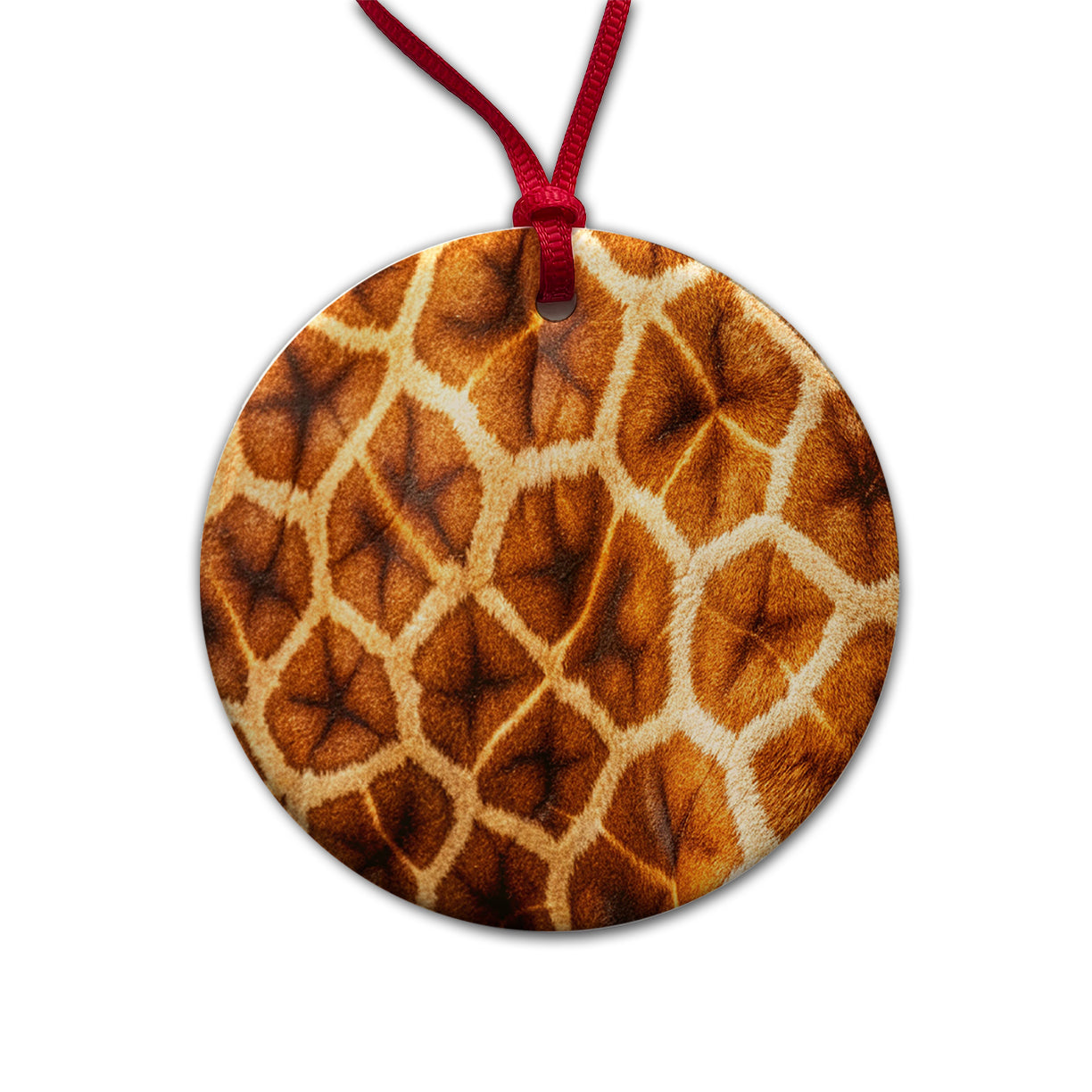 Giraffe Hide Fur Pattern Round Ceramic Holiday Christmas Tree Ornament