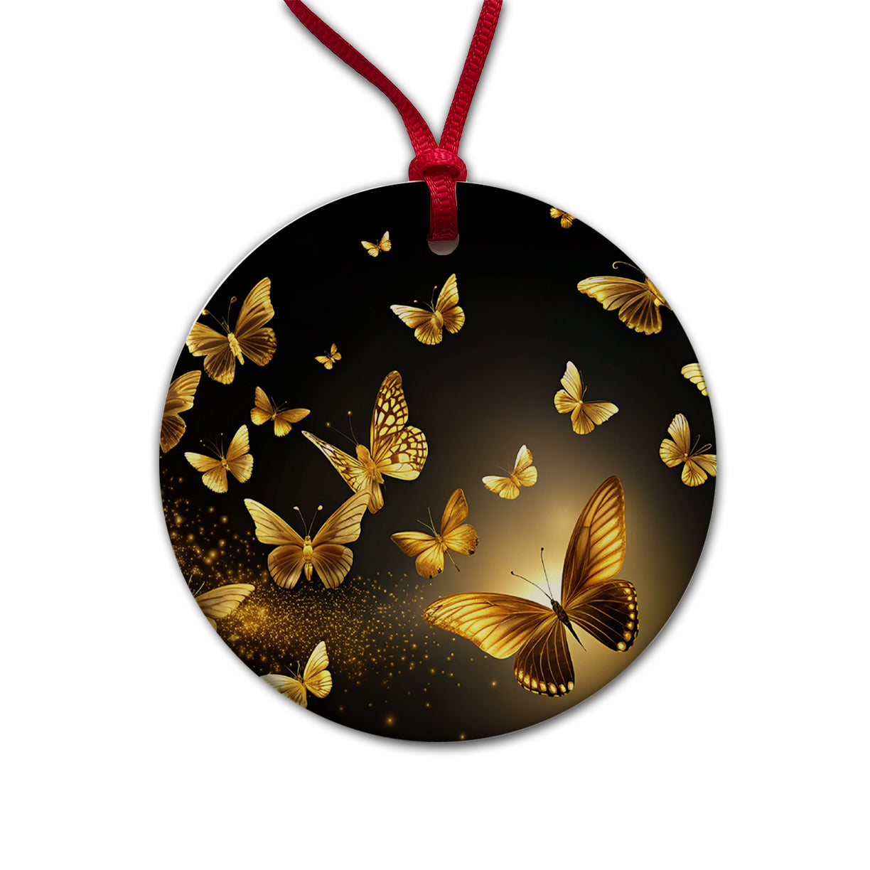 Gold Butterflies Flying Round Ceramic Holiday Christmas Tree Ornament