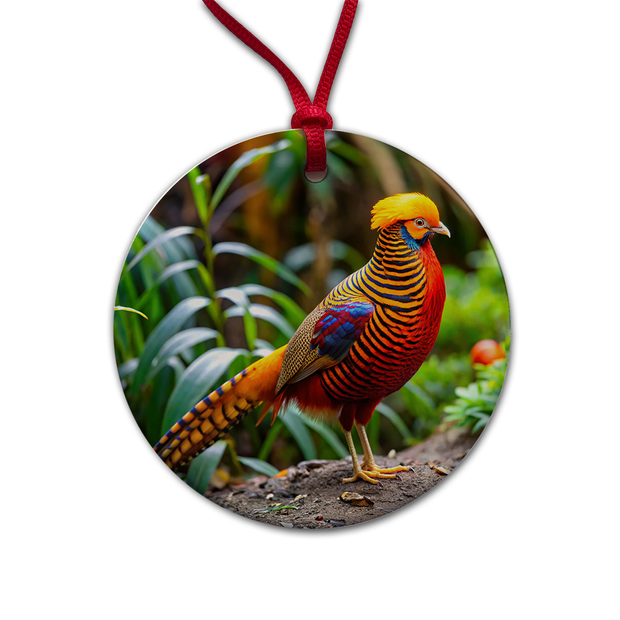 Golden Pheasant Round Ceramic Holiday Christmas Tree Ornament