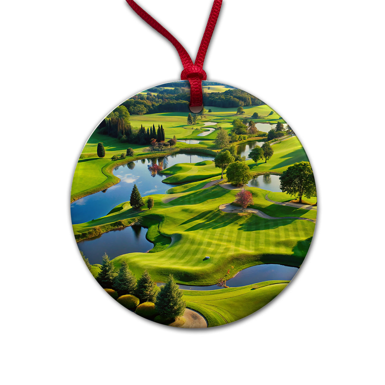 Golf Course Overview Round Ceramic Holiday Christmas Tree Ornament
