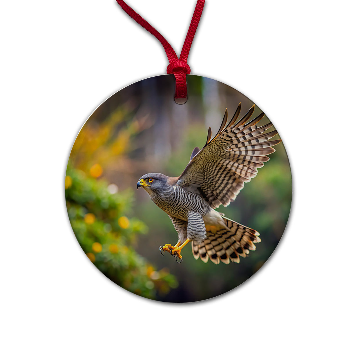 Goshawk Flying Raptor Bird Of Prey Round Ceramic Holiday Christmas Tree Ornament