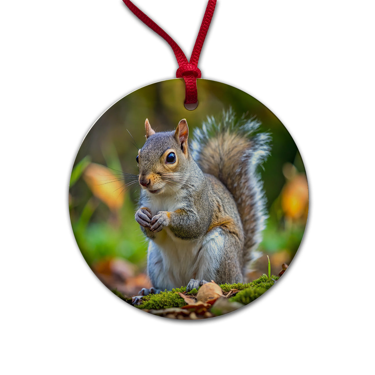 Gray Squirrel Round Ceramic Holiday Christmas Tree Ornament