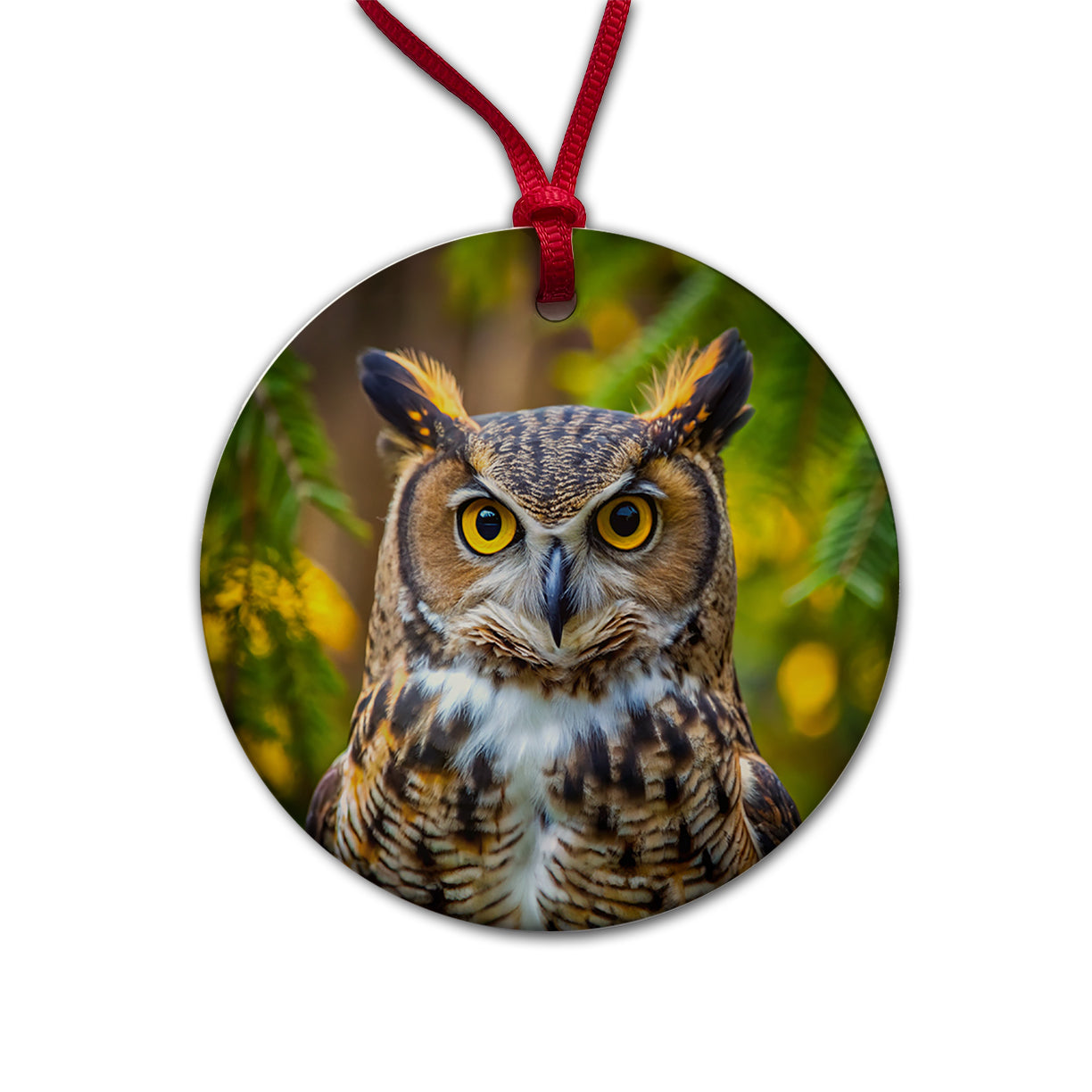 Great Horned Owl Raptor Bird Of Prey Round Ceramic Holiday Christmas Tree Ornament