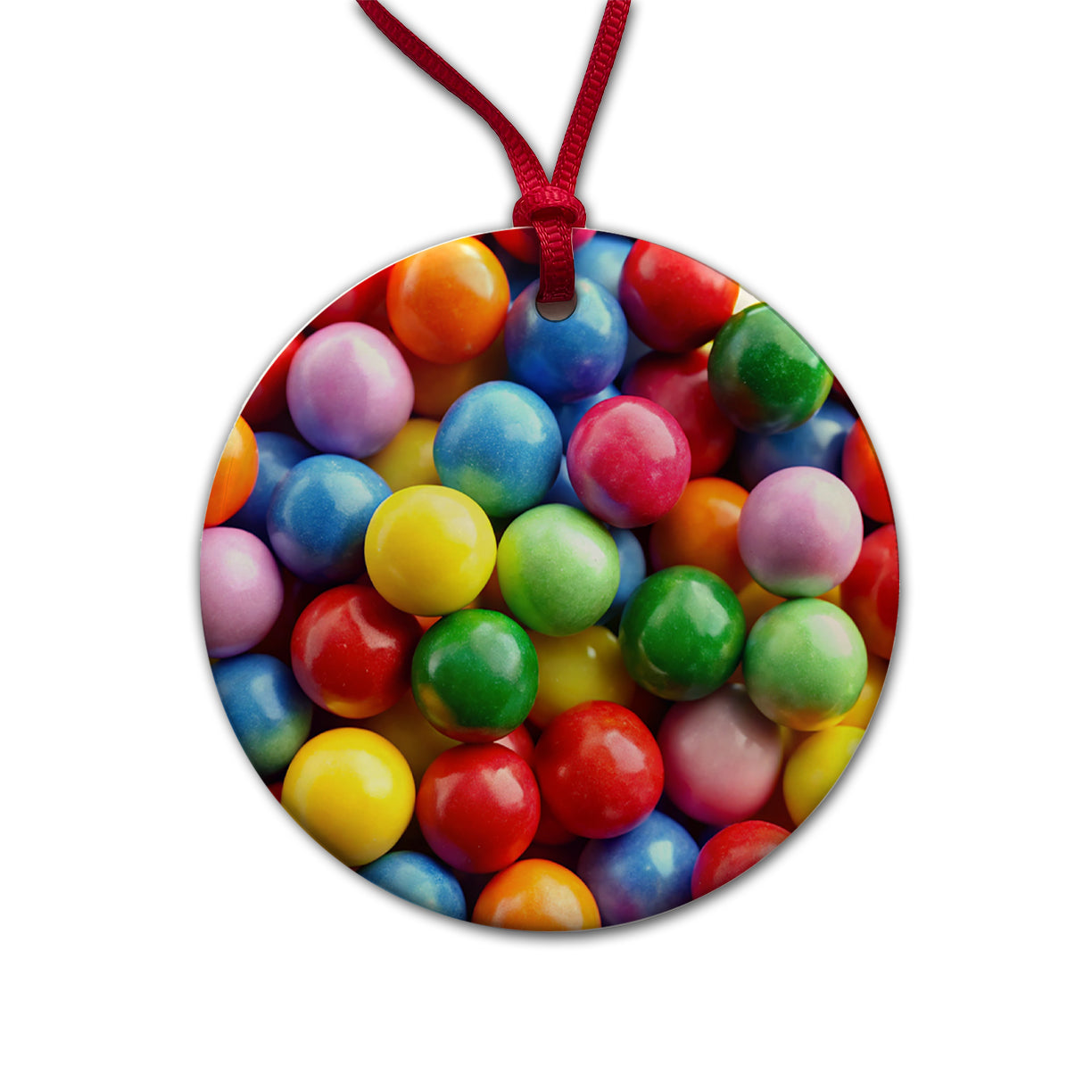 Gumballs Colorful Candy Round Ceramic Holiday Christmas Tree Ornament