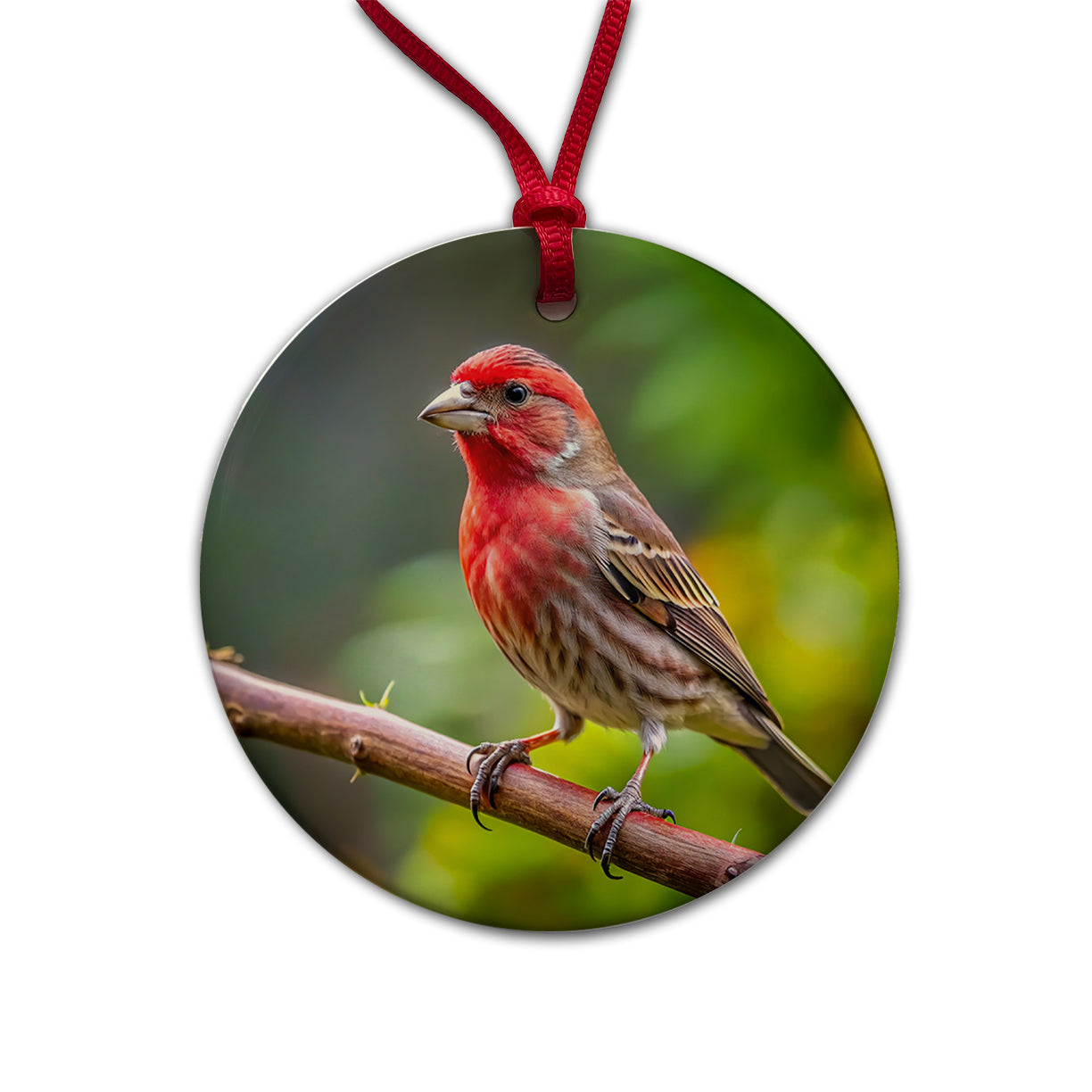 House Finch Backyard Bird Round Ceramic Holiday Christmas Tree Ornament