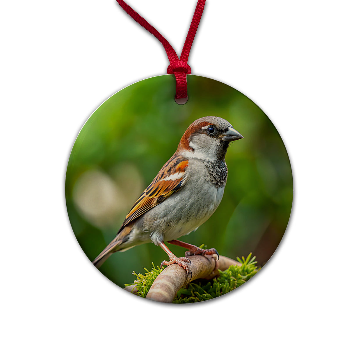 House Sparrow Backyard Bird Round Ceramic Holiday Christmas Tree Ornament