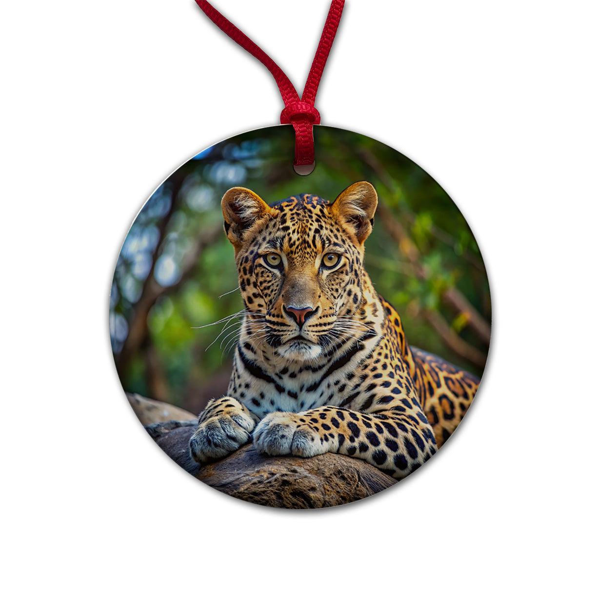 Leopard Round Ceramic Holiday Christmas Tree Ornament