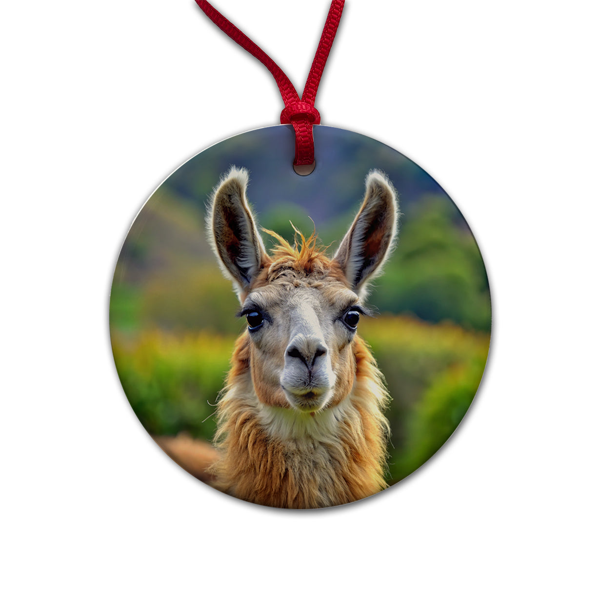 Llama Round Ceramic Holiday Christmas Tree Ornament