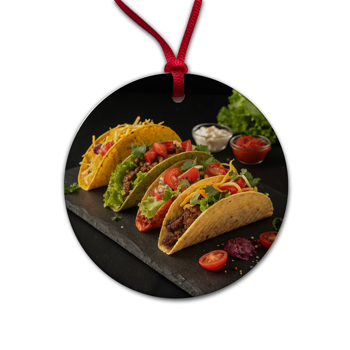 Mexican Tacos Round Ceramic Holiday Christmas Tree Ornament