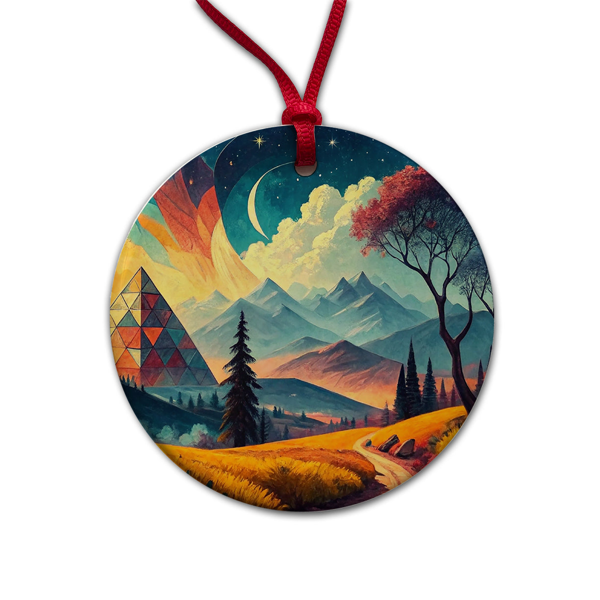 Modern Art Landscape Round Ceramic Holiday Christmas Tree Ornament