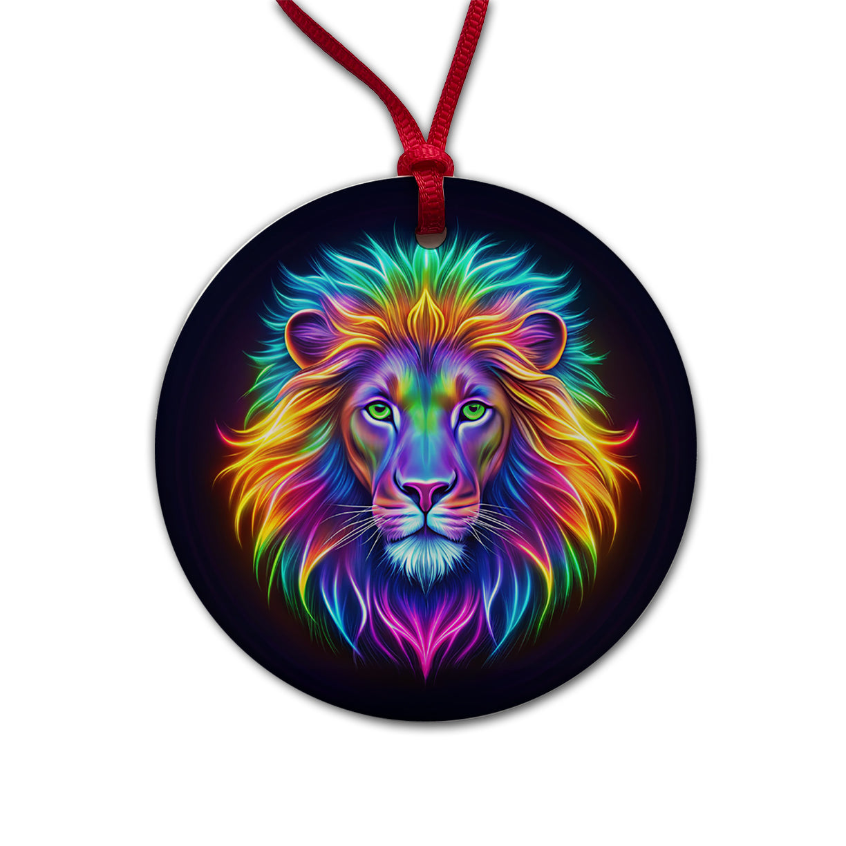 Neon Lion Round Ceramic Holiday Christmas Tree Ornament