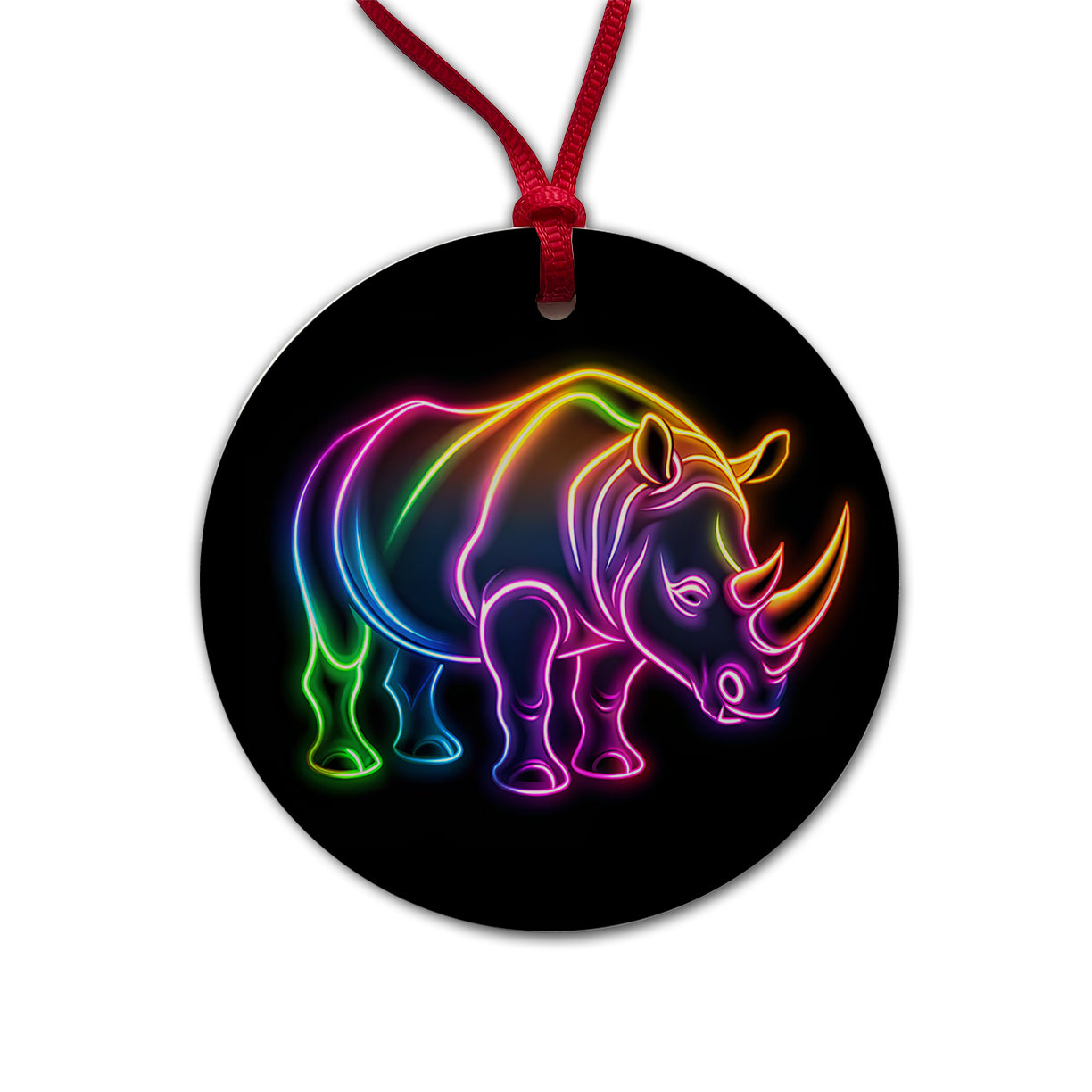 Neon Rhino Round Ceramic Holiday Christmas Tree Ornament
