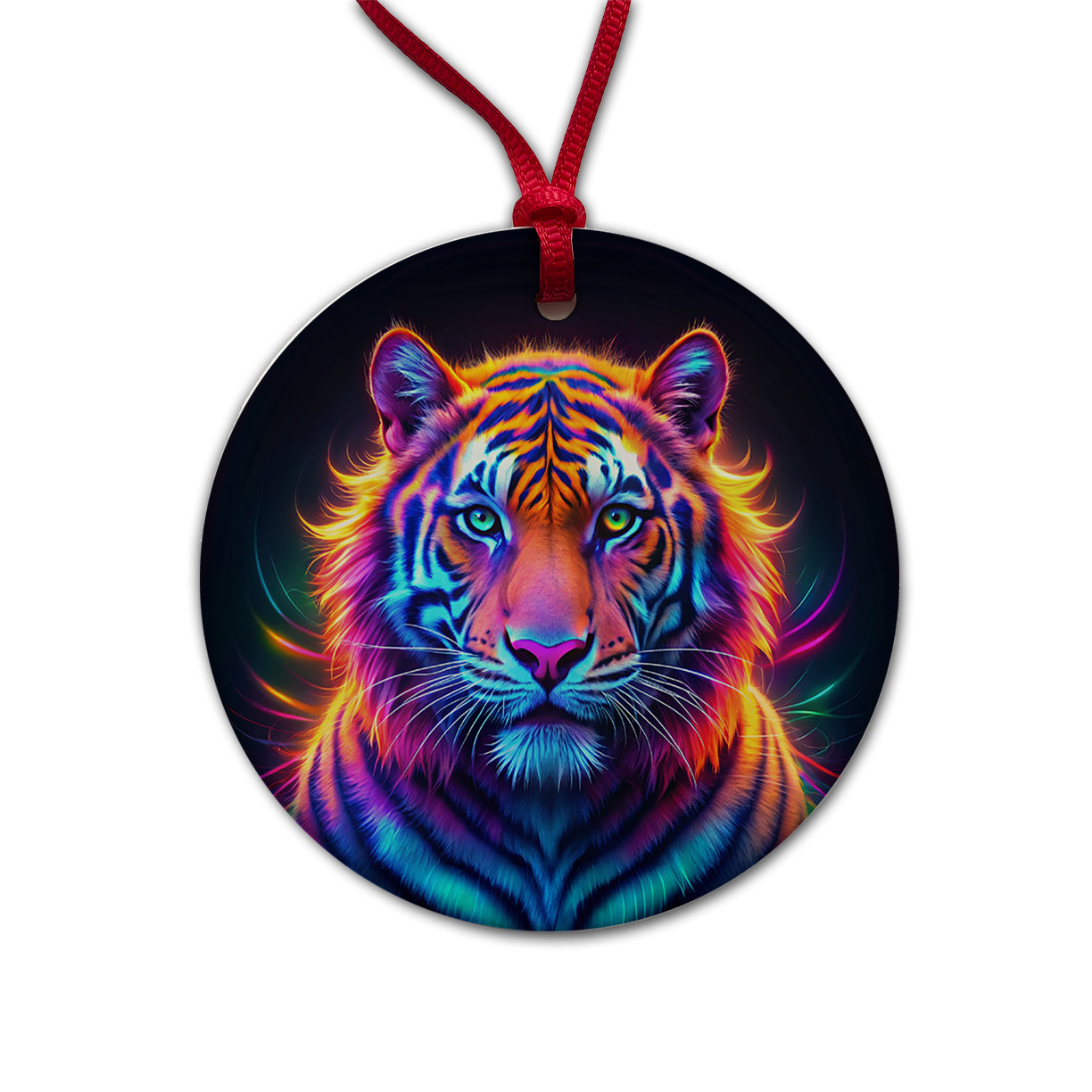 Neon Tiger Round Ceramic Holiday Christmas Tree Ornament